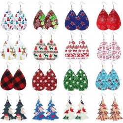 16 Pair Teardrop Leather Earrings Christmas Tree Earring For Women Petal Dangle Drop Earring Lightweight